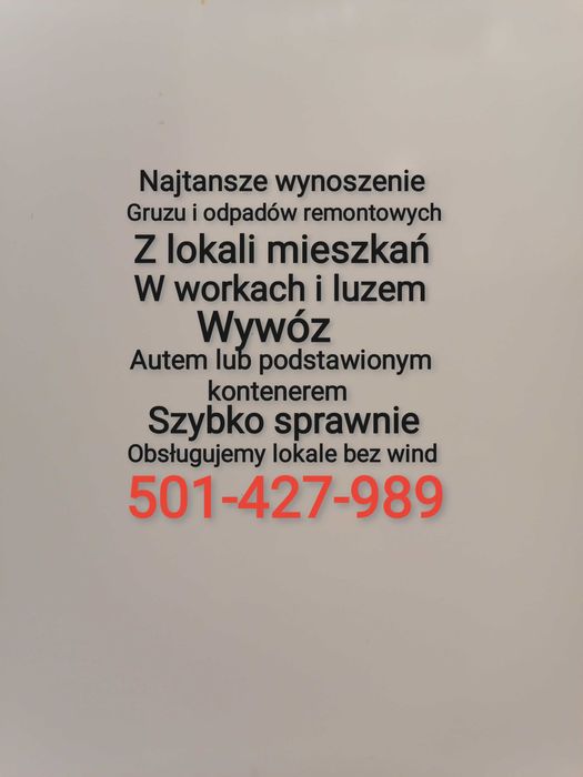 WYNOSZENIE WYWÓZ gruzu odpadów  remontowych wyburzanie skuwanie