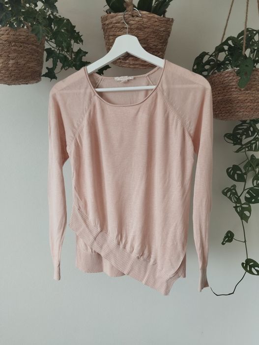 Bluzka dzianinowa, cienki sweter, basic, pudrowa, bawełna r.S Esprit