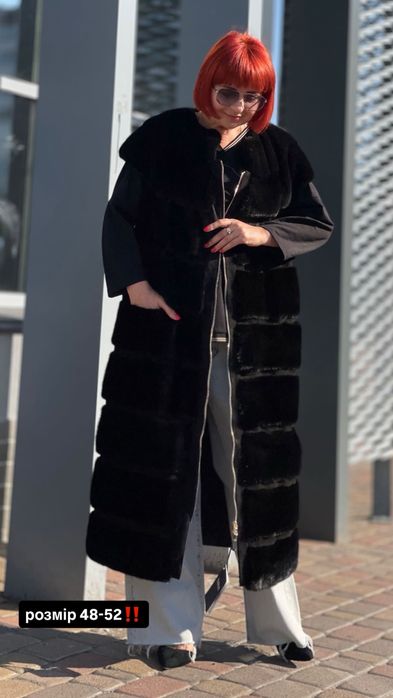 Промо !! Шуба норкова жилет Black glama 125 см р.50-52