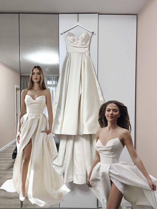 Весільня сукня arina galagan сатинова атласна айворі кремова з шлейфом