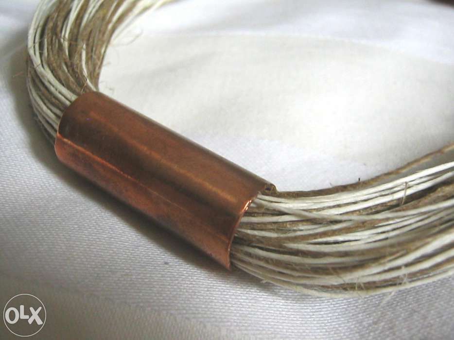 Miedź i len. Oryginalny zestaw biżuterii