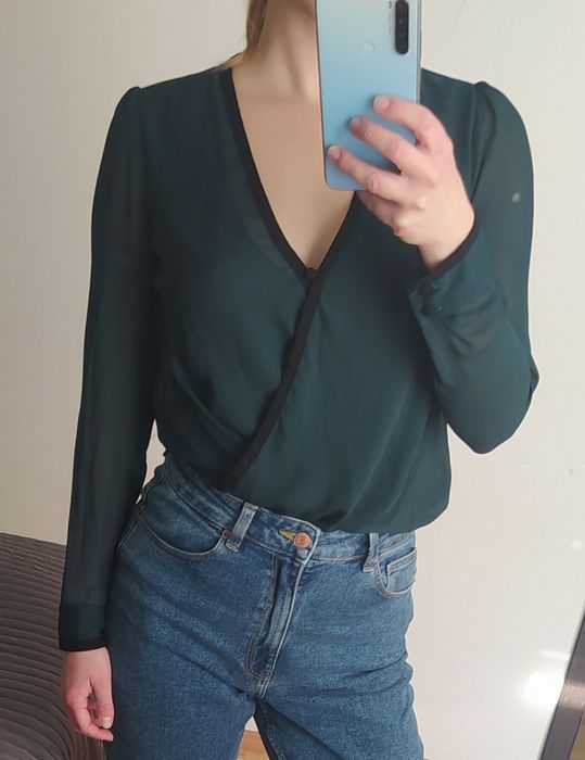 Elegancka kopertowa koszula butelkowa zieleń h&m XS koszula na jesień