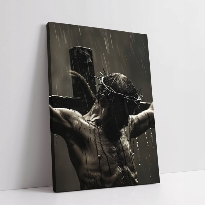 Obraz na płótnie Jezus Chrystus w koronie cierniowej na krzyżu 90x120