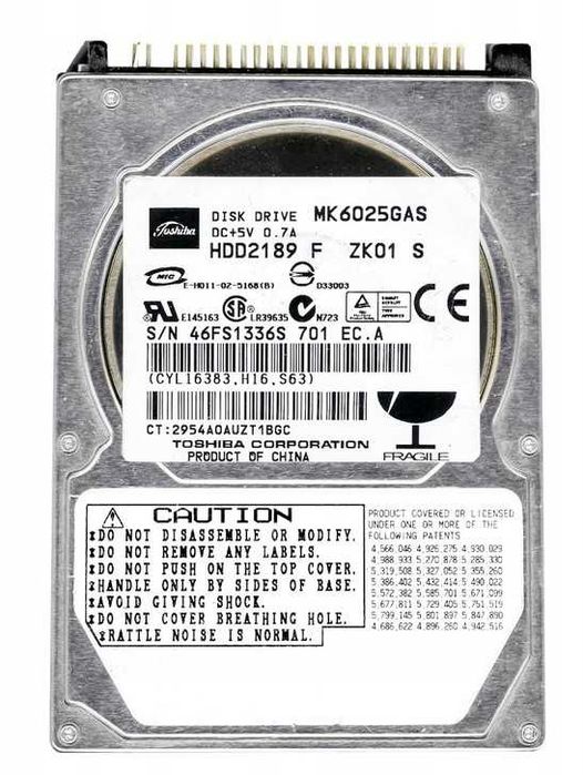 Dysk TOSHIBA 60GB 4.2K 8MB ATA 2.5'' MK6025GAS ATA PATA
