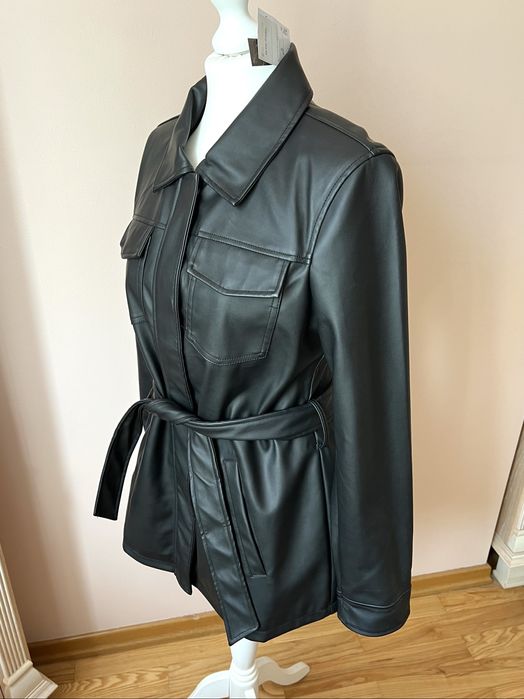 Kurtka skórzana długa na wiosne jesień vintage 90s płaszcz skórzany