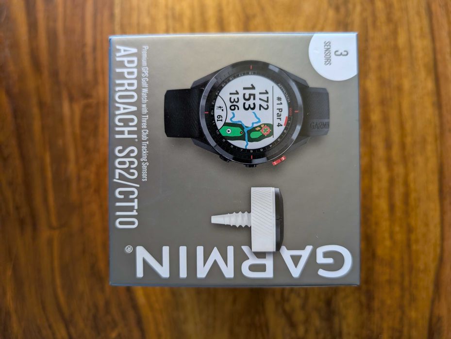 Zegarek Garmin Approach S62 w doskonałym stanie oraz 3 czujniki CT10.