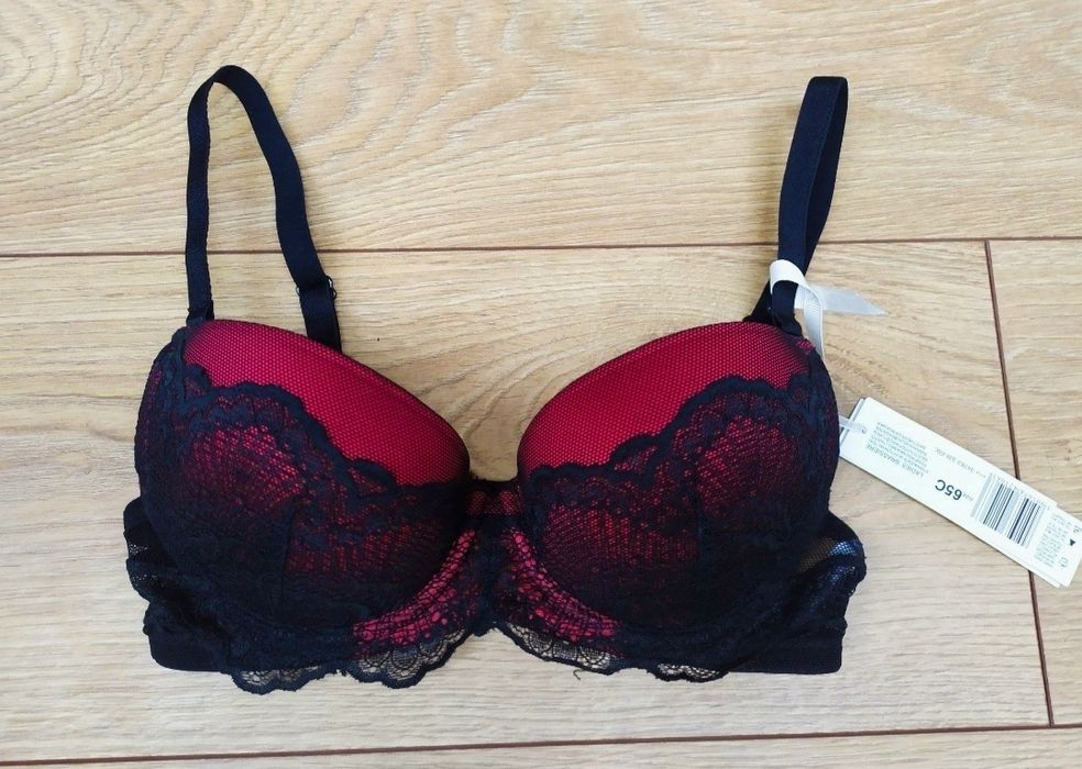 Czarno czerwoni nowy biustonosz push up Esotiq 65C