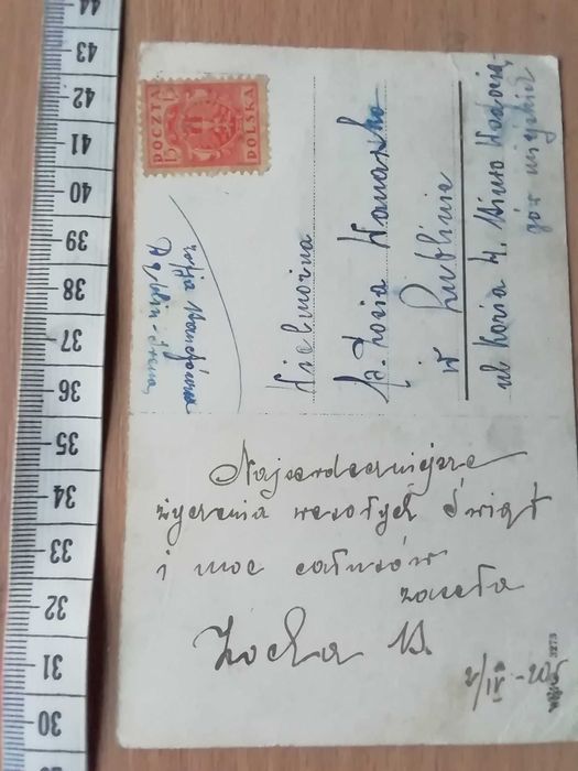 Karta pocztowa , świąteczna , z życzeniami , stare , barwione, komplet
