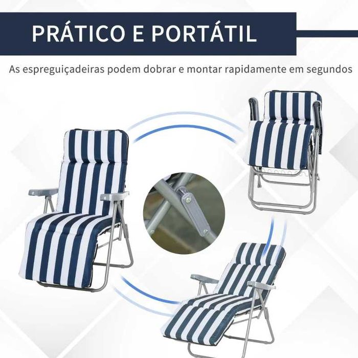 2 Espreguiçadeiras de Jardim Dobráveis, azul