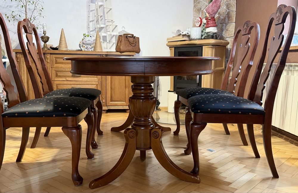 Solidny stół rozkładany + 4 krzesła | lite drewno | klasyka