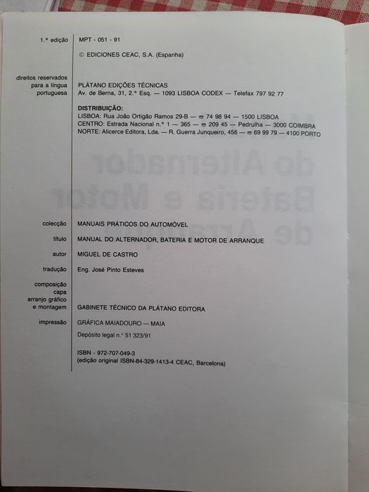 Manual do alternador,  bateria e motor de arranque