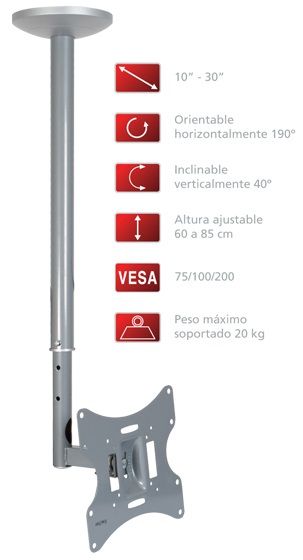 Suporte Tecto Extensivel p/ Plasma LCD/TFT (Cinza) - FONESTAR