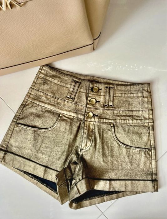 River Island złote spodenki XS szorty wysoki stan