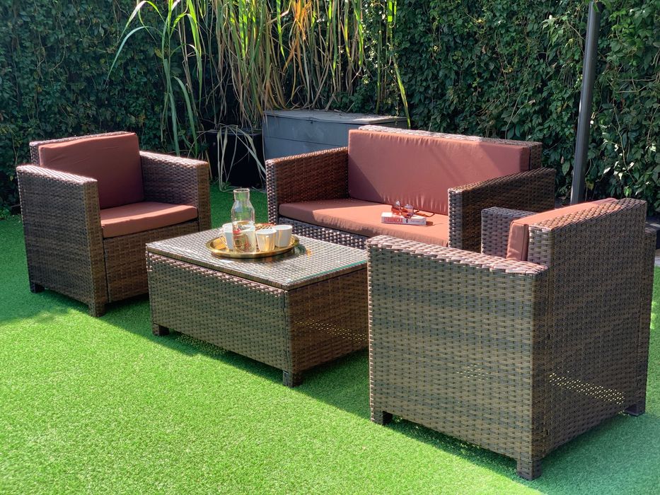 (WR) Nicea zestaw technorattan brąz sofa 2xfotel ława