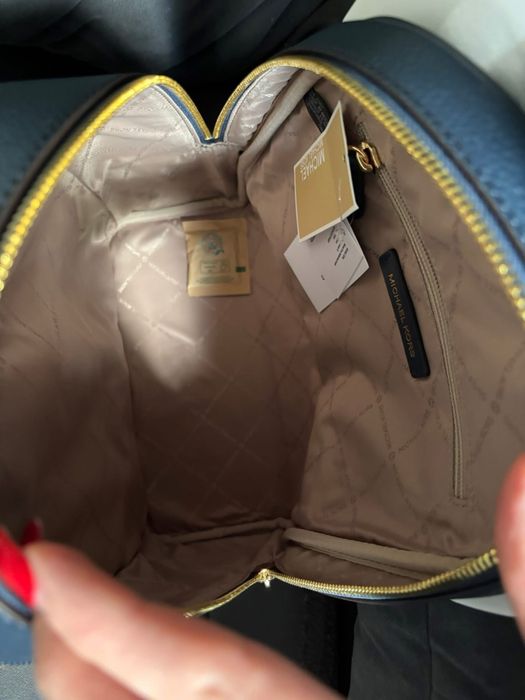 Plecak skórzany Michael Kors Rhea medium granatowy zlote logo