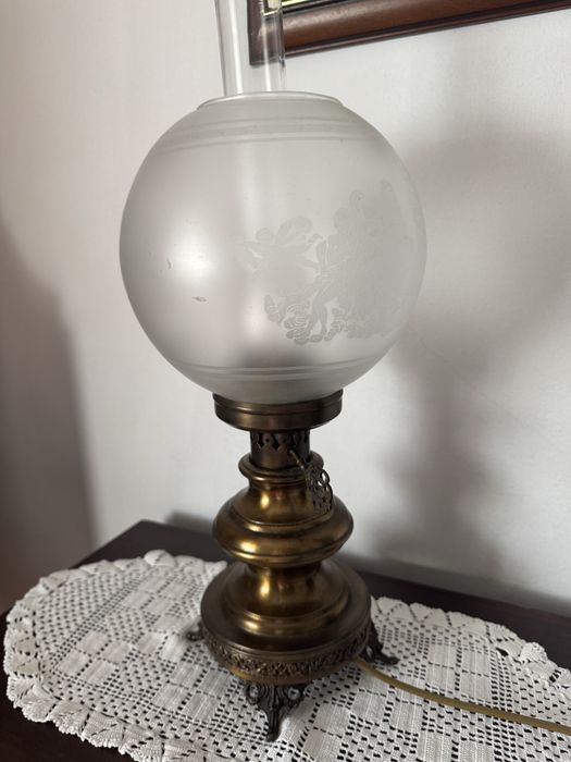 Par de candeeiros de mesa de cabeceira em vidro e bronze