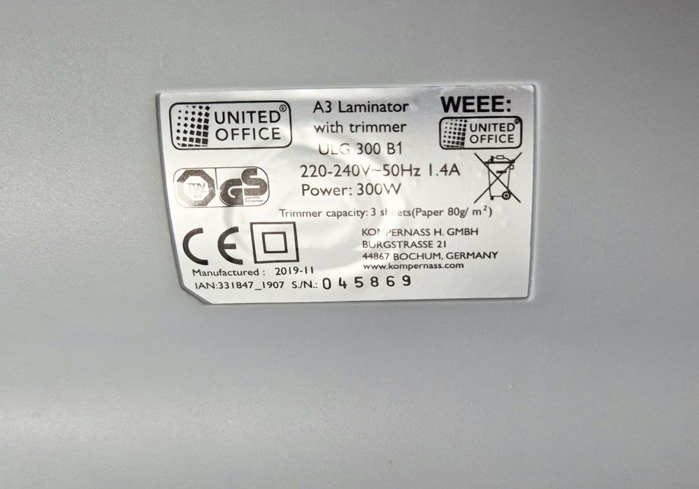 Laminator UNITED OFFICE ULG 300 B1, Komis Jasło Czackiego