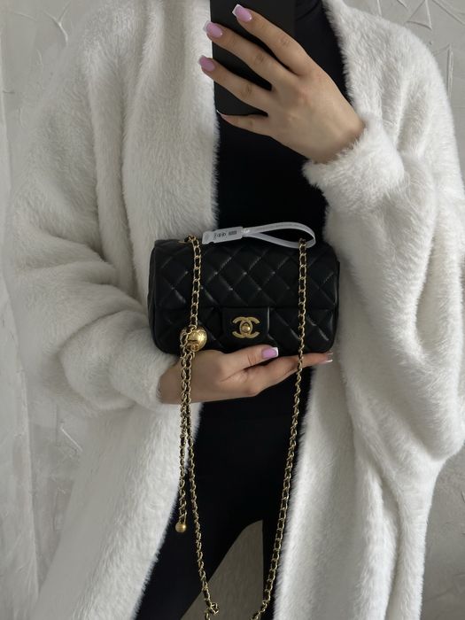 Сумка шкіряна chanel, шанель біла та чорна