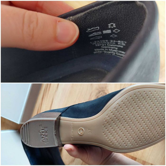 skórzane buty tamaris 37 półbuty granatowe podeszwa anti-slide wiązane