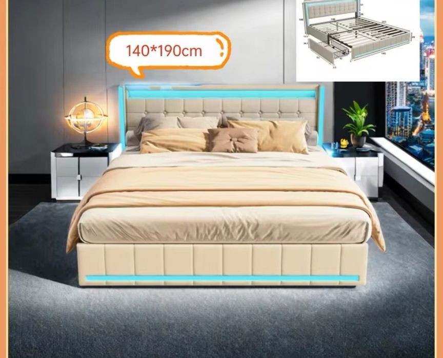 Cama com led e USB 140x190 (Nova) colchão não incluido
