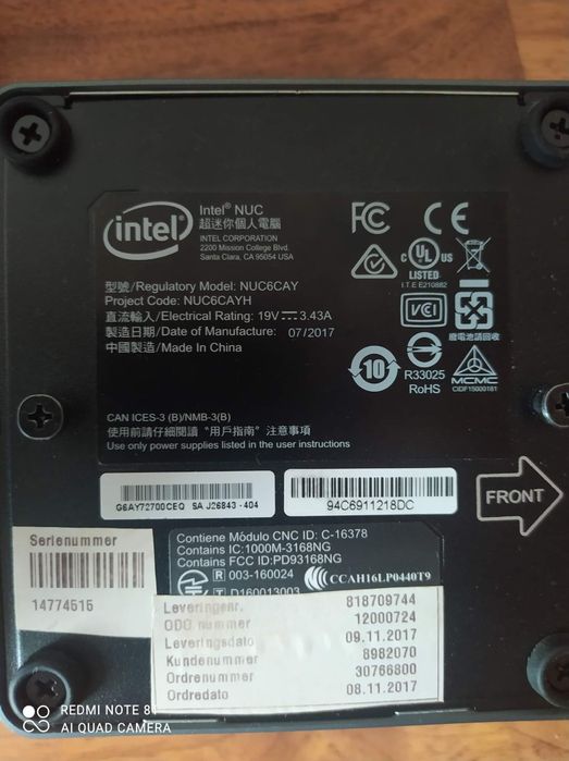 Zestaw komputerowy NUC6CAY Zamienię za elektryczny rozdrabniacz gałęzi