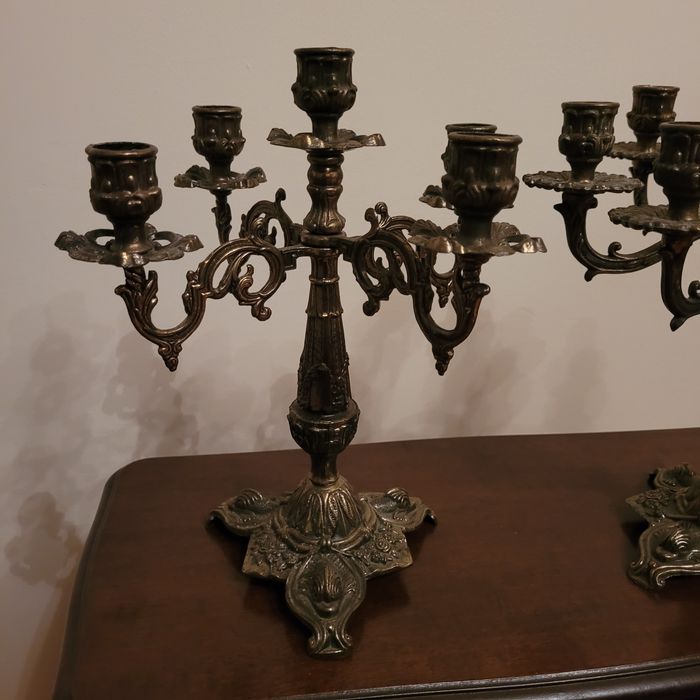 Świecznik mosiądz brąz pięcioramienny siednioramienny