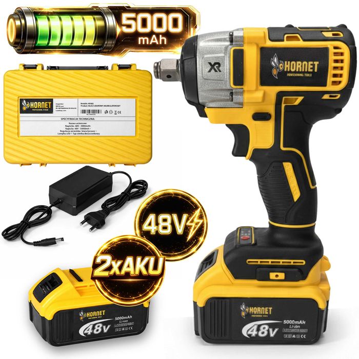 Klucz udarowy akumulatorowy 480Nm bezszczotkowy do kół 2x 5Ah 48V PRO!