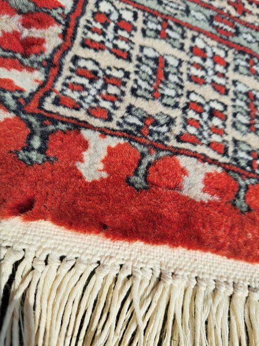 Dywan Buchara Pakistan bawełniano wełniany bordowy kaszmirowy medalion