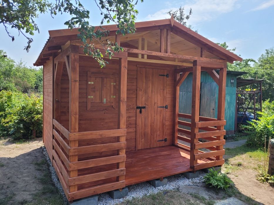 Domek na narzędzia narzędziowy, ogrodowy z tarasem