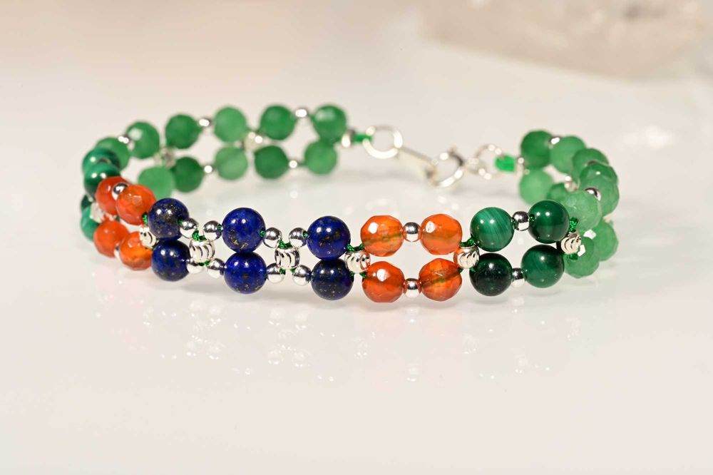 Bransoletka Lapis Lazuli, Karneol, Malachit, Jadeit Srebro 925