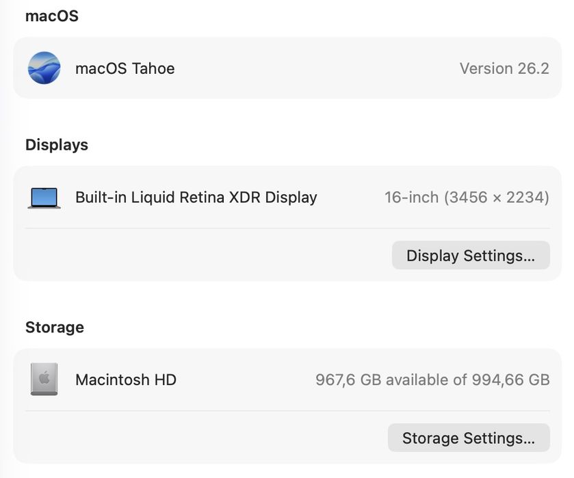 MacBook Pro 16’ 2021 M1 Pro 16GB RAM 1TB SSD