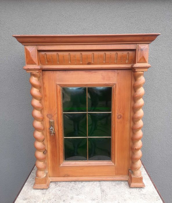 Stara szafka wisząca apteczka zielone gięte szkło D032