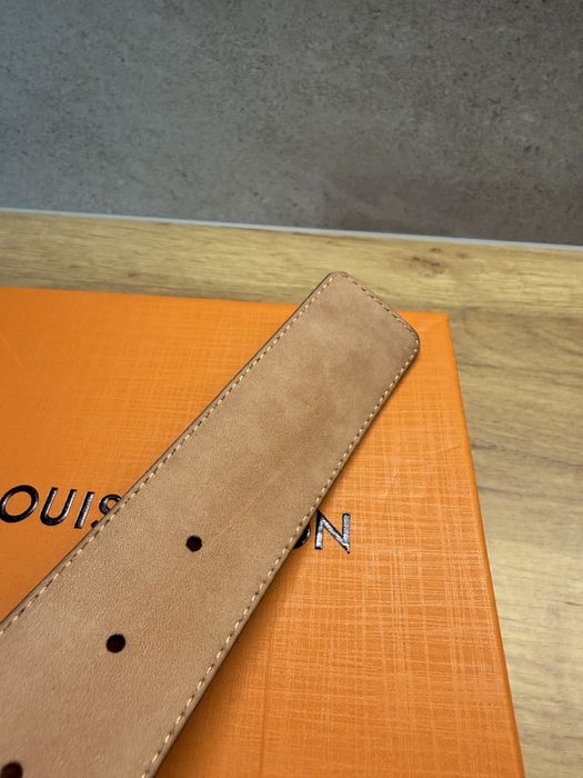 Skòrzany pasek Louis Vuitton czarny srebrny 110cm
