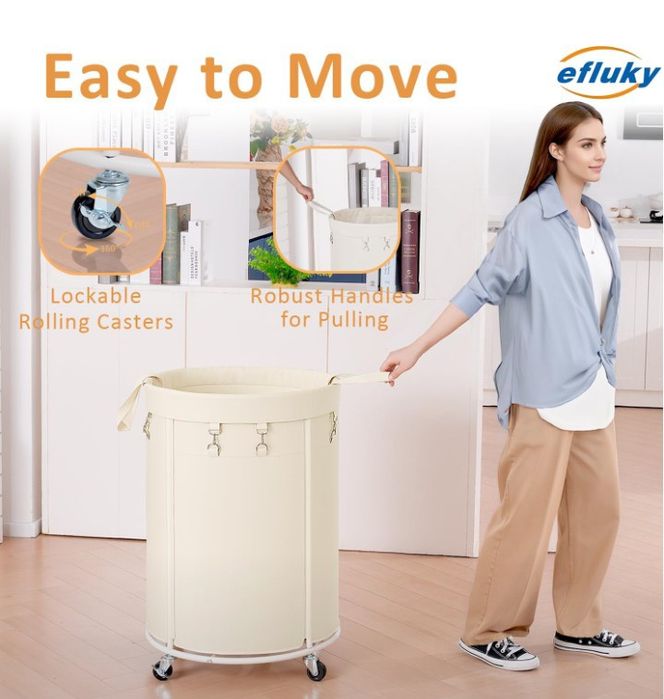 Кошик для білизни Songmics на колесах 150л кремово-білий