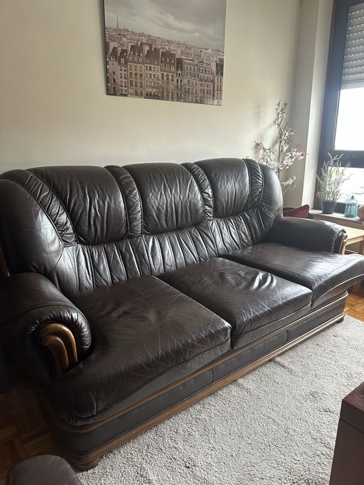 Sofas de pele e madeira