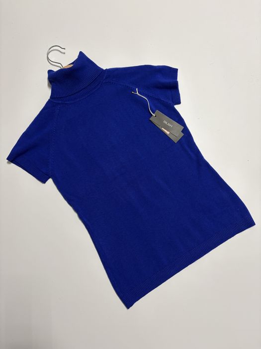 Golf z krotkim rekawem chabrowy bawelniany elastyczny dopasowany S