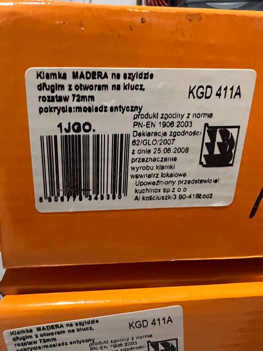 Klamka NOWA mosiądz antyczny Madera na szyldzie z otworem-klucz , 72mm
