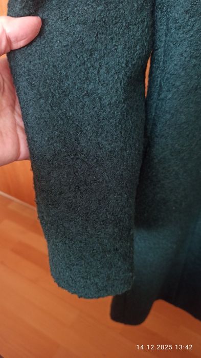 Płaszcz damski boucle, r. 42 butelkowa zieleń