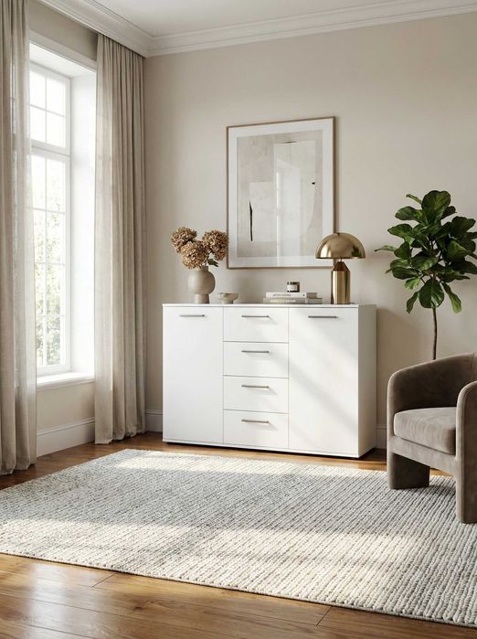 Komoda biała z szufladami i szafkami do sypialni salonu 120x85x35cm
