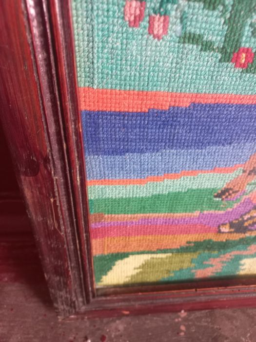 Вишита картина. Дівчина з оленем. 55 × 70 см