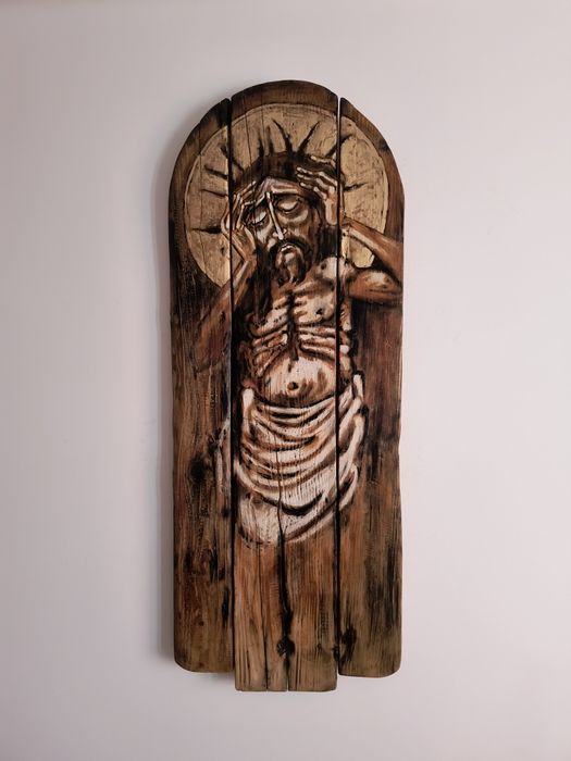 Ikona Jezus Chrystus Frasobliwy stare drewno