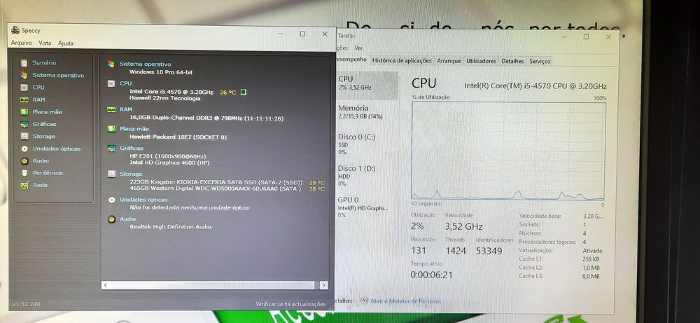 Pç HP 600G1 4ªG|I5-4570-3.2Ghz|16G|SSD256G+HDD500G|Wifi+BT|W11