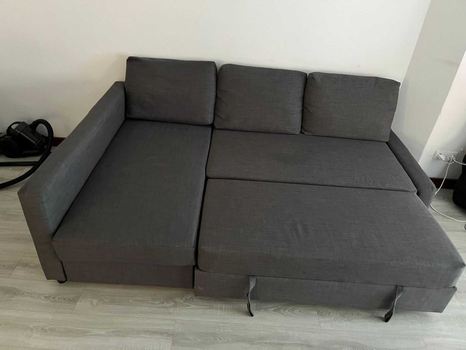 Sofá-cama IKEA de canto c/arrumação, Skiftebo cinz esc. FRIHETEN