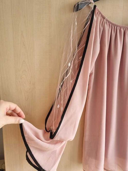 Bluzka koszula różowa pudrowy czarna elegancka oversize