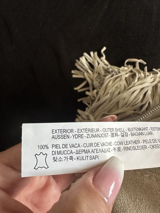 Zara Basic torebka skóra bydlęca frędzle beżowa beż