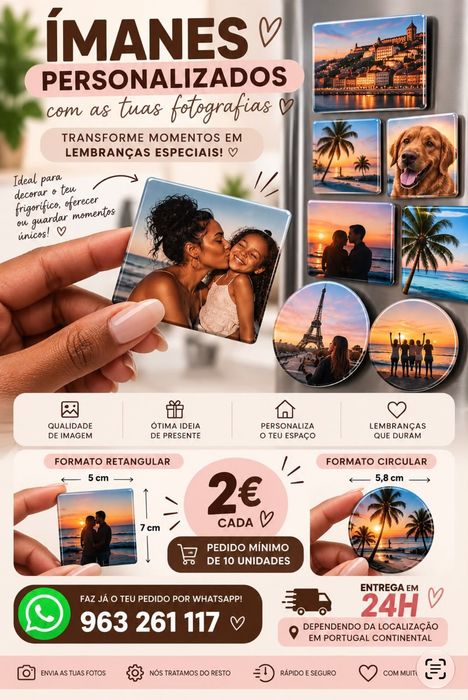 Botton imã de geladeira com fotos retangulares e circulares