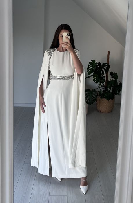 Suknia karen millen maxi pereryna kryształki biala