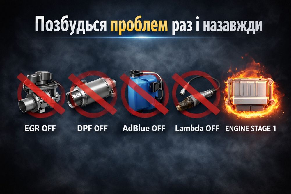 Чіптюнінг stage 1, 2, 3, видалення екології Adblue Egr Dpf
