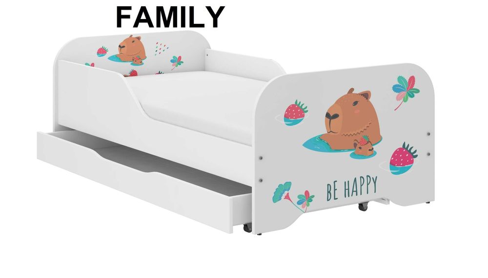 Łóżko MIKI kapibara dla dziecka 140x70 + materac + szuflada, wzory