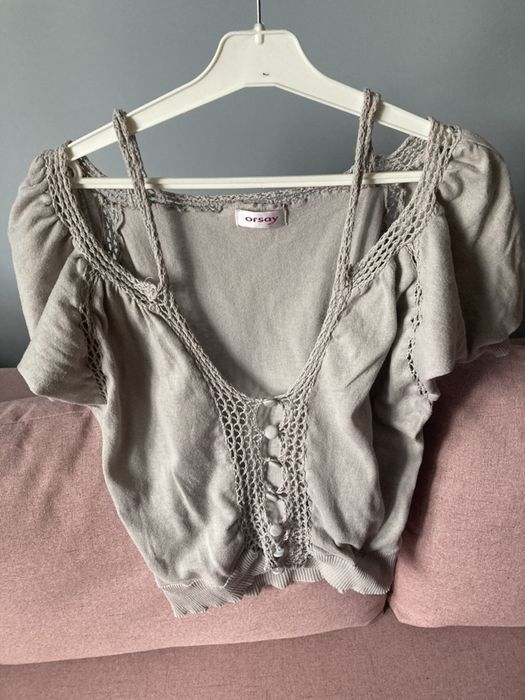 Szary sweterek koronkowy orsay oversize